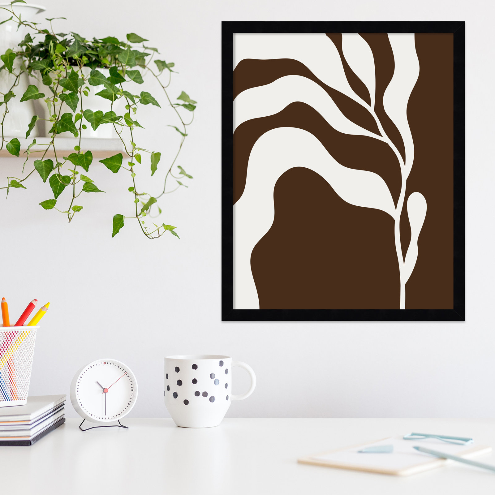 Erminia "Retro Matisse Botanical 2" Print, Black, 21" H x 17" W x 1" D