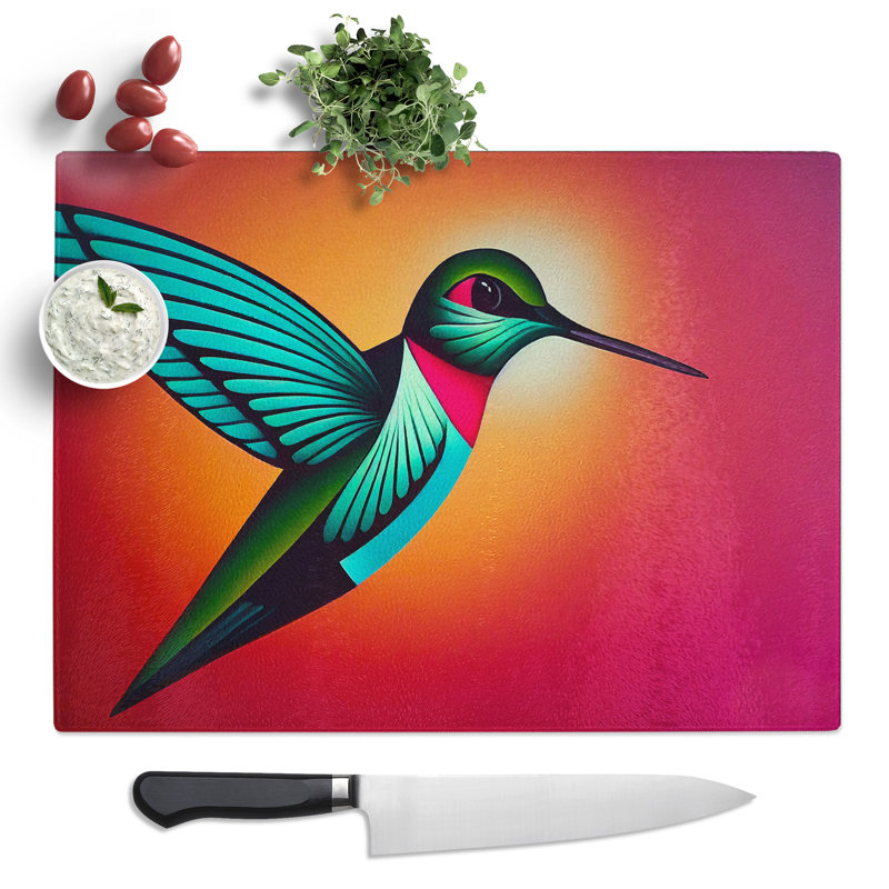 Art Deco Hummingbird  Glass Chopping Board