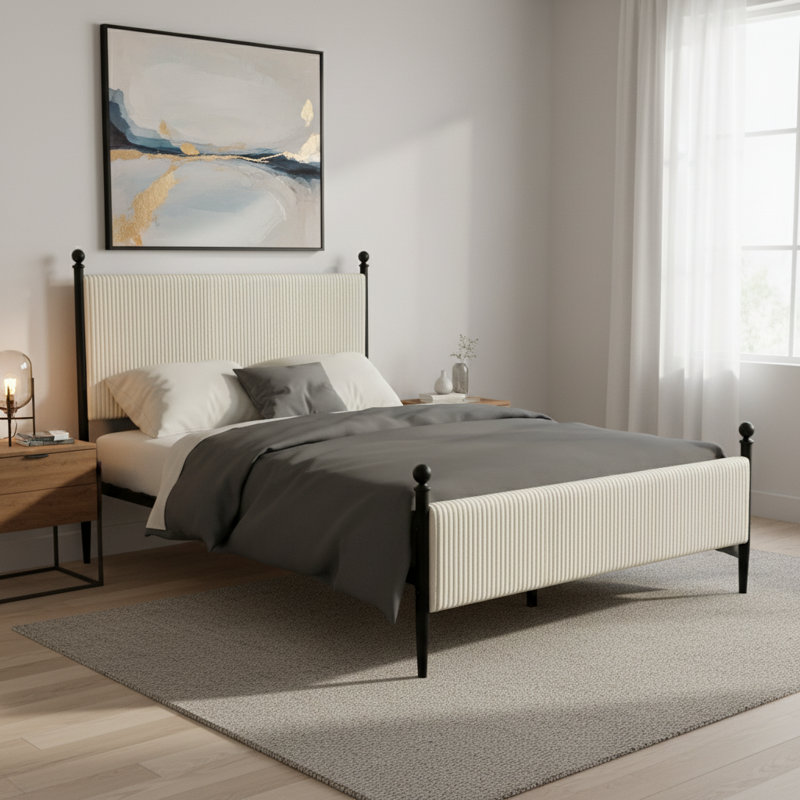 Structure de lit tapissier Modern, Lit simple, Blanc