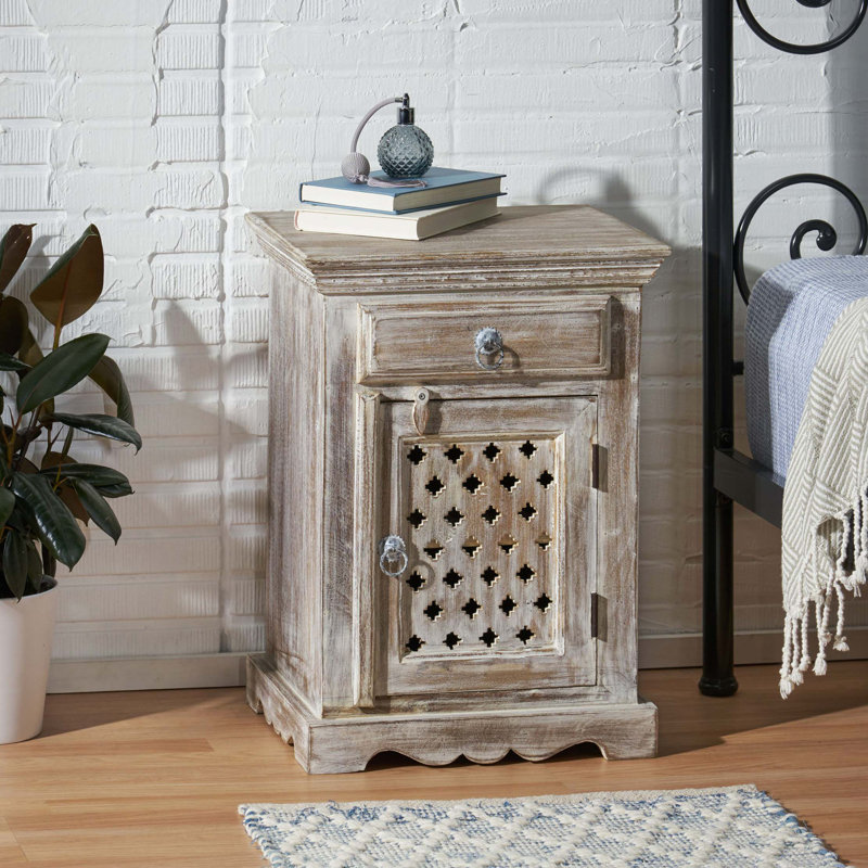 Wooden Nightstand With 1 Drawer 1 Door