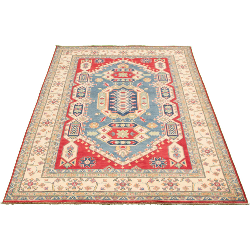 Tapis unique en laine noué à la main Gazni des années 2010 de 6 pi 5 po x 10 pi 3 po or / bleu Qaiden
