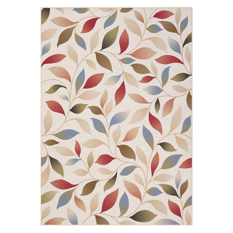 Machine Washable Rug Modern Leaf Area Rug Ultra-Thin Rug Durable Floor Carpet Easy-Cleaning Rug, Rectangle 9' x 12'