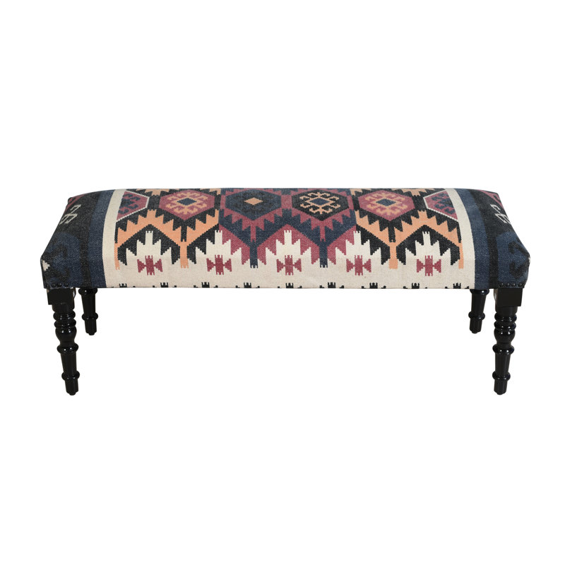 Banc de hall d'entrée 100% coton Kyle, Géométrique naturel/noir/bleu