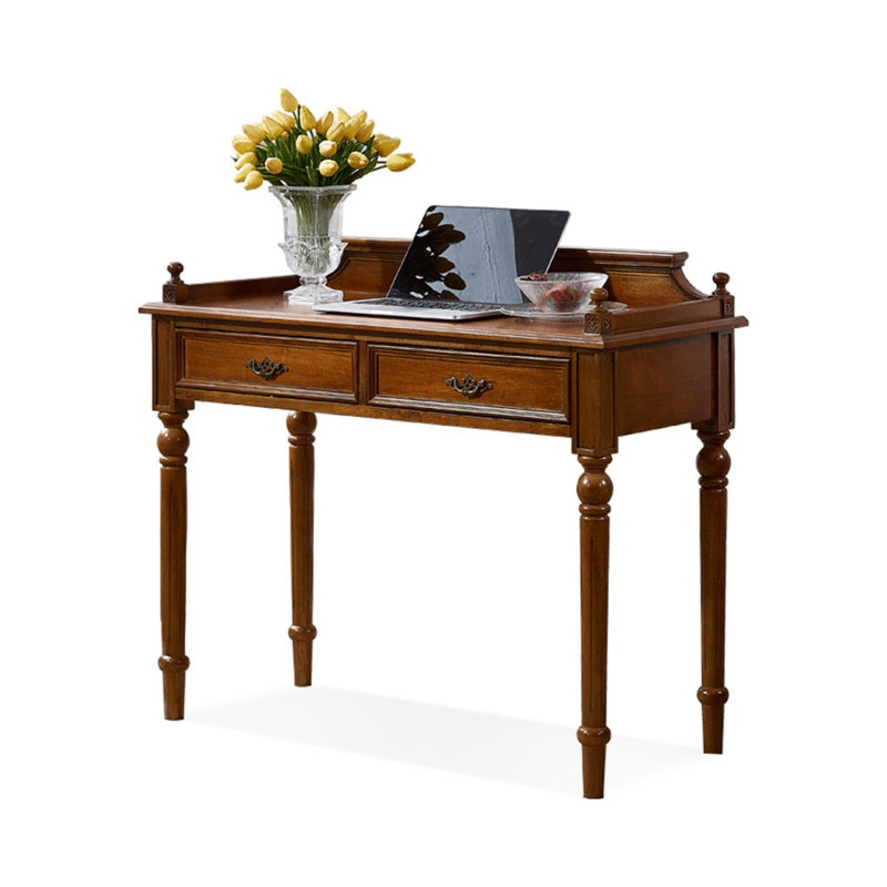 Bureau rectangulaire en bois massif brun noisette avec 2 tiroirs, H 29,92 po x l 39,37 po x P 17,72 po