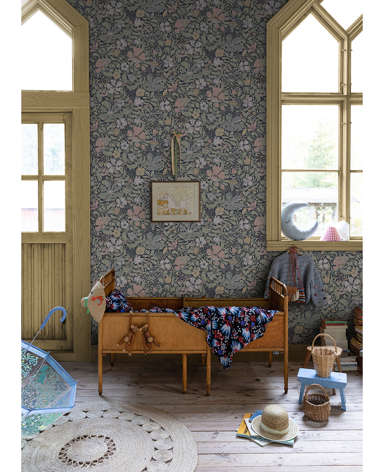 Harriette Floral Wallpaper, Dark Blue