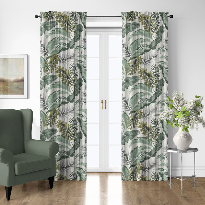 Ensemble de 2 panneaux de rideaux en coton Frondosa Seagrass, L 50 po x L 132 po