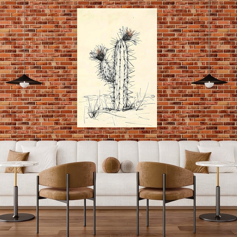 Art mural contemporain abstrait fleur de cactus 2, 48" H x 32" W