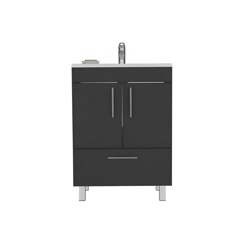 23.62'' Single Bathroom Vanity with Ceramic Top, Black