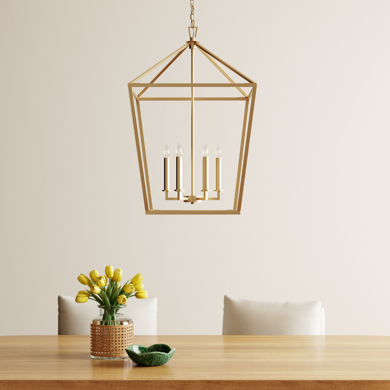 Hastings 6 - Light Lantern Geometric Chandelier, Warm Brass