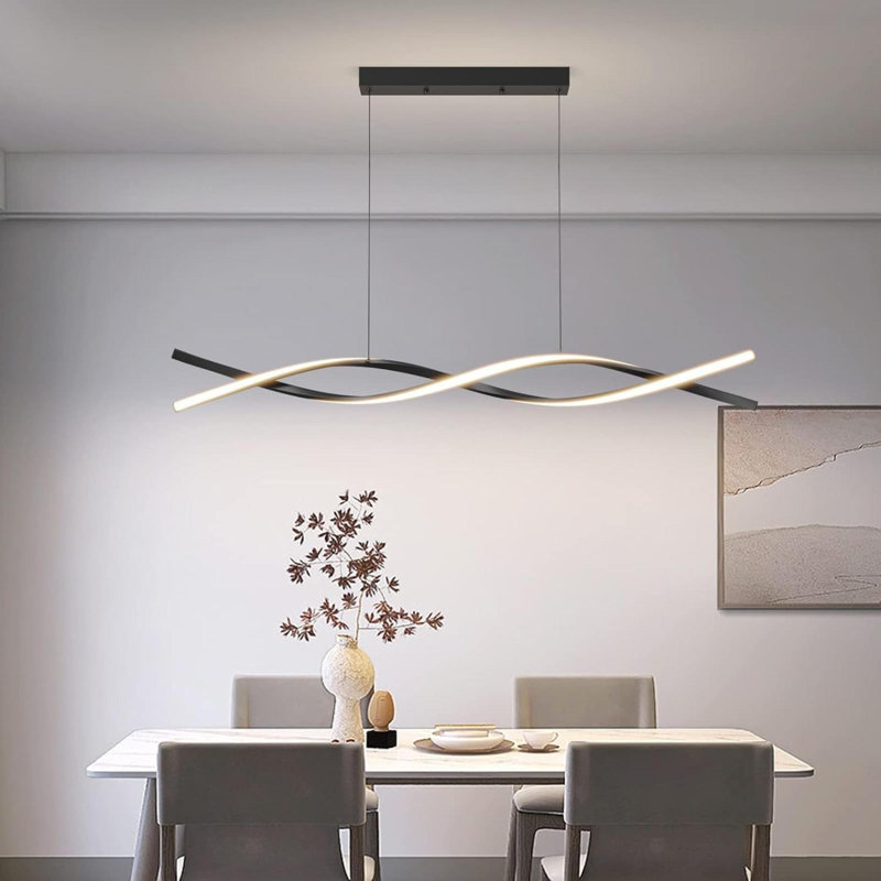 Luminaire suspendu moderne en acrylique anti-scintillement avec télécommande à intensité variable 3 modes de couleur et luminosité Lumière froide et chaude pour bar de cuisine noyer