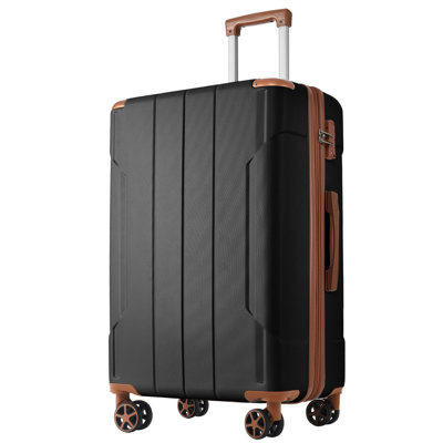 Hardshell Luggage, Lightweight Durable ABS Suitcases with Double Wheels, Expandable 24 Inch Checked Travel Luggage (Black Brown)
