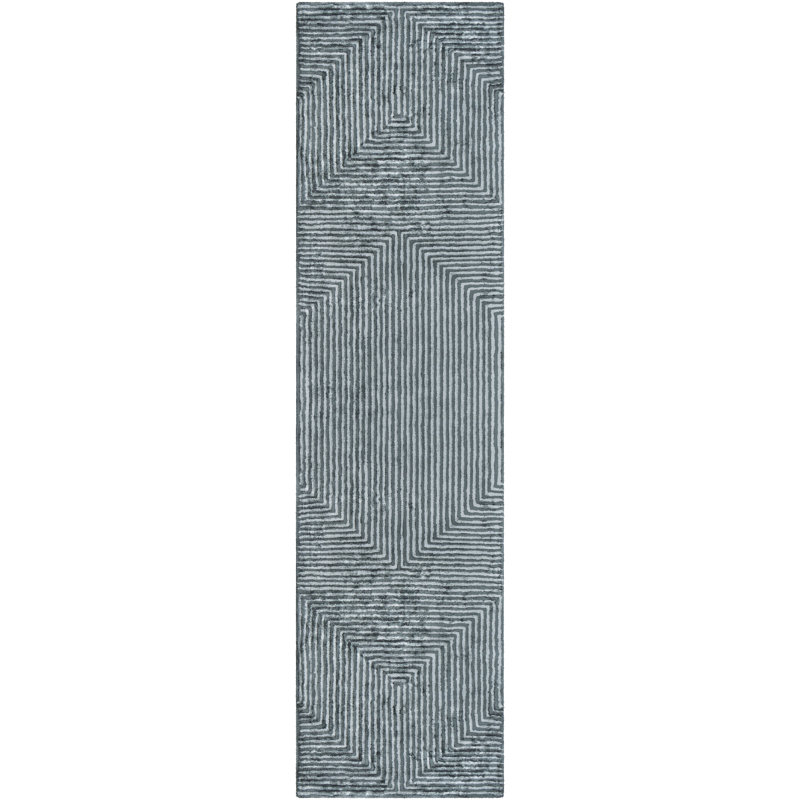 Tapis vert sauge / vert foncé touffeté à la main Merseles, Tapis de couloir beige