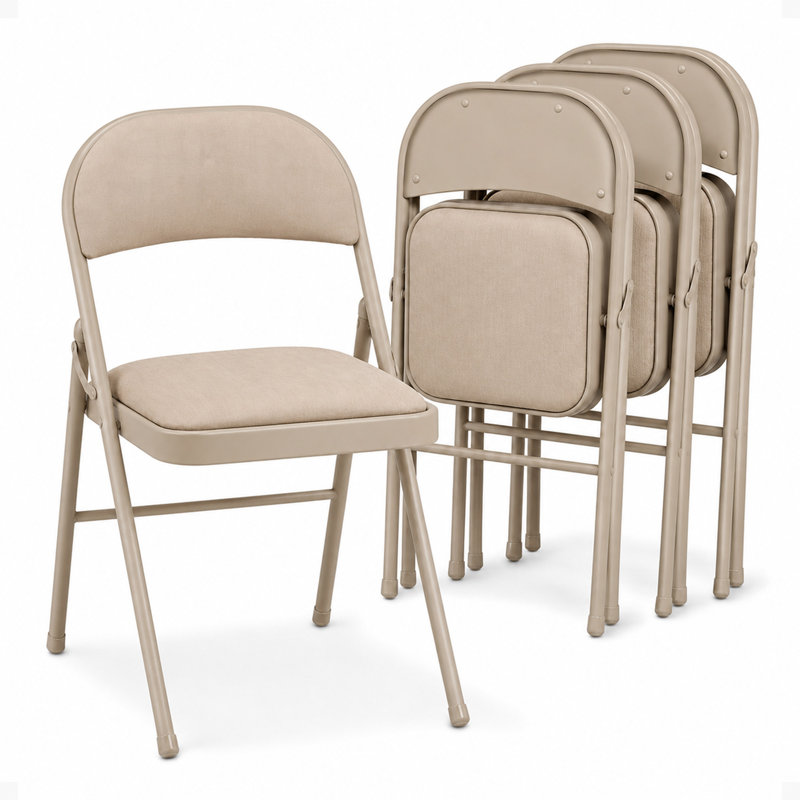 Hershel Sudden Comfort Deluxe Portable Metal Fabric Padded Folding Chair for Home, Outdoor, and Office, Buff