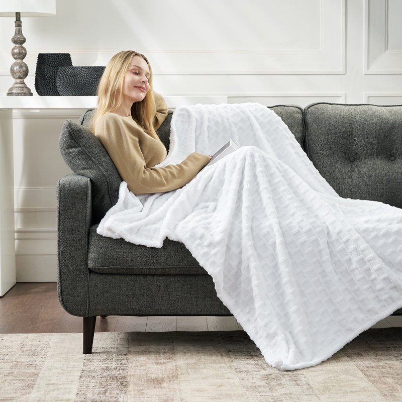 Jeté en velours et velours CBCHome, Blanc brillant