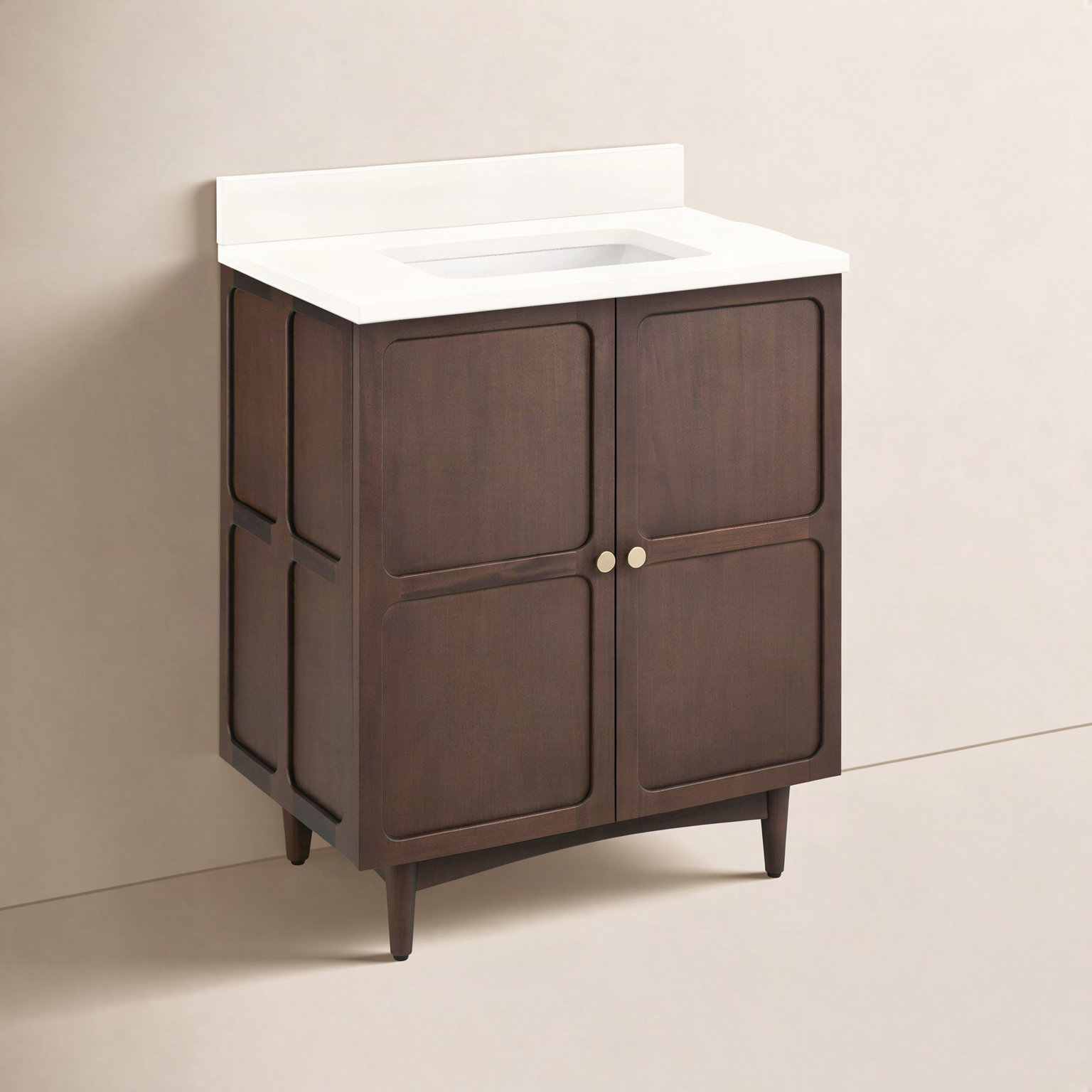 Delavan 30" Mahogany Single Bathroom Vanity, Rectangular, Carrara Marble, Single-Hole