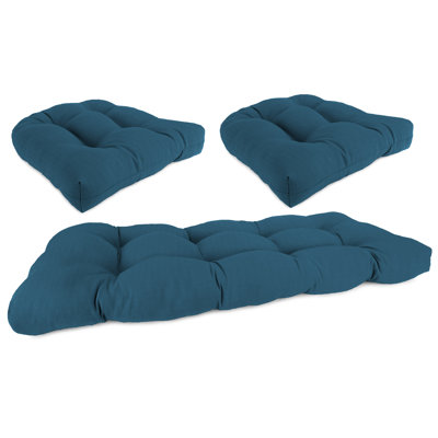 3-Piece Tufted Outdoor Wicker Cushion Set for 1 Bench and 2 Chair Seats