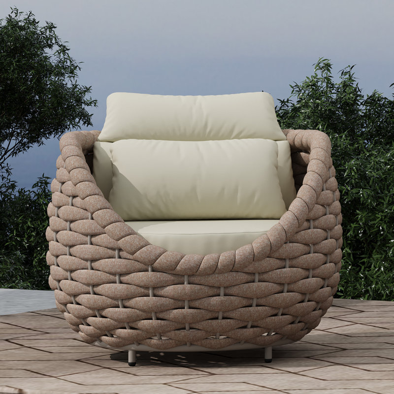 Méridienne d'extérieur avec cadre en aluminium et corde en polyester enduit de PVC Pingel, Crème, Corde brune en textilène