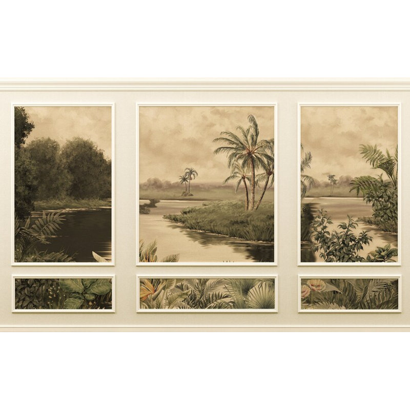 Vintage Tropical Landscape Panel Wall Mural, 204" L x 114" W