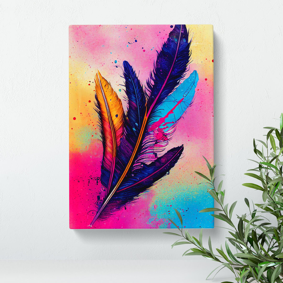 Paint Drip Feathers No.4 - Wrapped Canvas