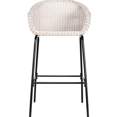 Extérieur avec faux gris, conception tout-en-un avec composants intégrés, motif de tissage de panier tissé, siège de 29,50 pouces pour les meubles à hauteur de bar, esthétique et durabilité de la structure en fer noir, 12,50