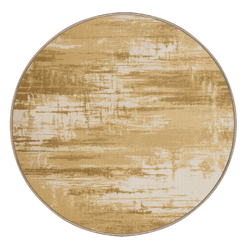 Machine Washable Abstract Brown Area Rug, Round 7'