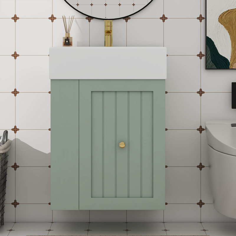 Petit meuble-lavabo flottant étroit avec tiroir 20 po avec lavabo 20 po, Vert