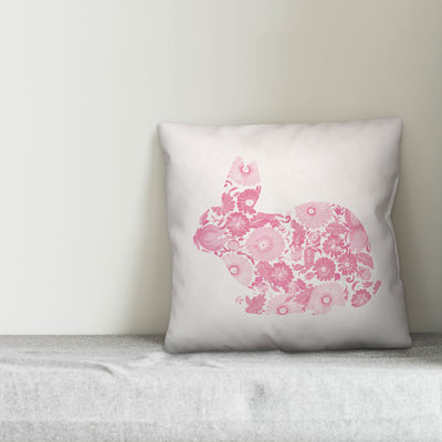  Floral Bunny Silhouette Throw Pillow