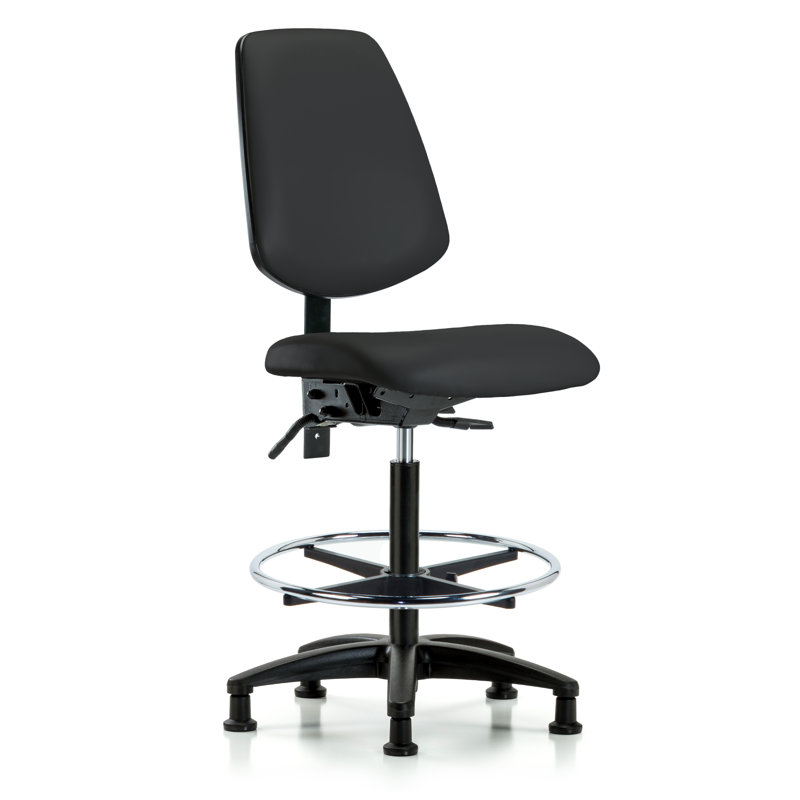 Jalynn Vinyl Drafting Chair, Black, Glides, Included
