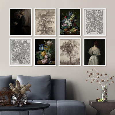 Fleur, croquis de bouquet rustique, arbres, forêt, nature, femme, portrait, 8 pièces