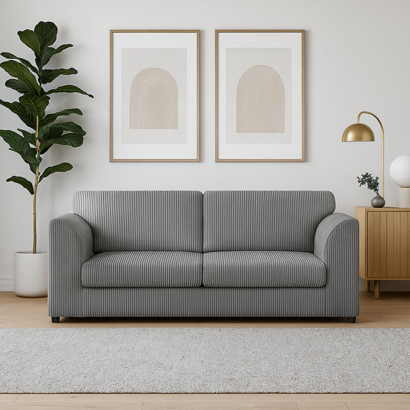 Corduroy Sofa, 90cm H x 190cm W x 90cm D, Silver