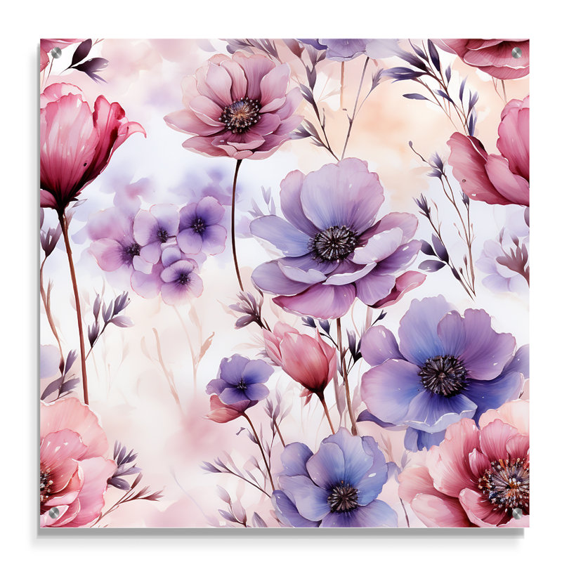 Herold - Art mural acrylique floral, H 16 po x l 16 po