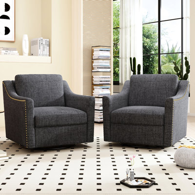 Cotton Linen Swivel Armchair, Ergonomic And Comfortable Seat. Breathable Upholstery. Frame. For Bedroom, Living Room, Office Use. 29.57in Width, 69lb Package Weight 360 Degree Chair, Modern Style