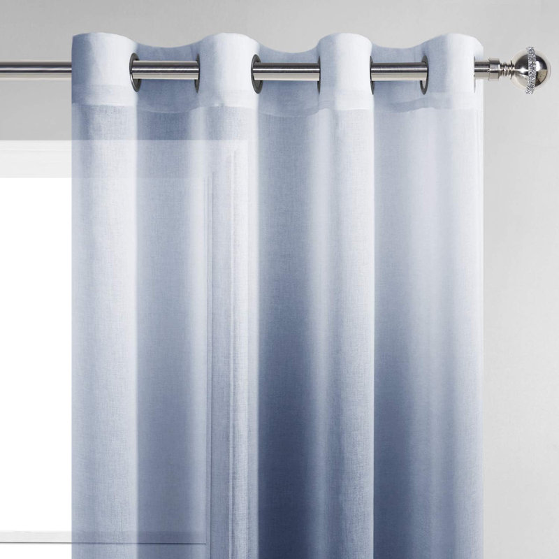 2 Panels Ombre Sheer Curtains - Faux Linen Gradient Semi Voile Grommet Top Drapes for Bedroom and Living Room Decor