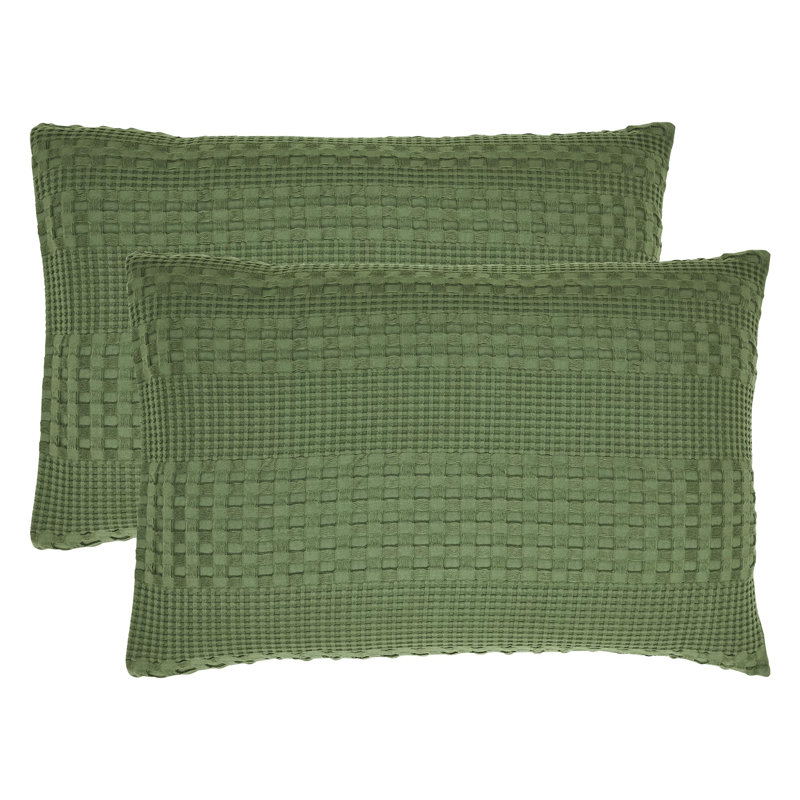 Ensemble de 2 taies décoratives en coton naturel Waffle Weave, Grand lit, Vert