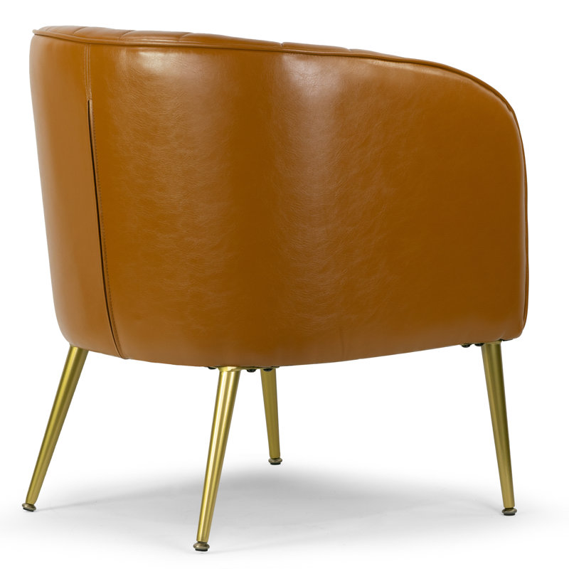 Gjylnaze Faux Leather Barrel Chair, Cappuccino Faux Leather
