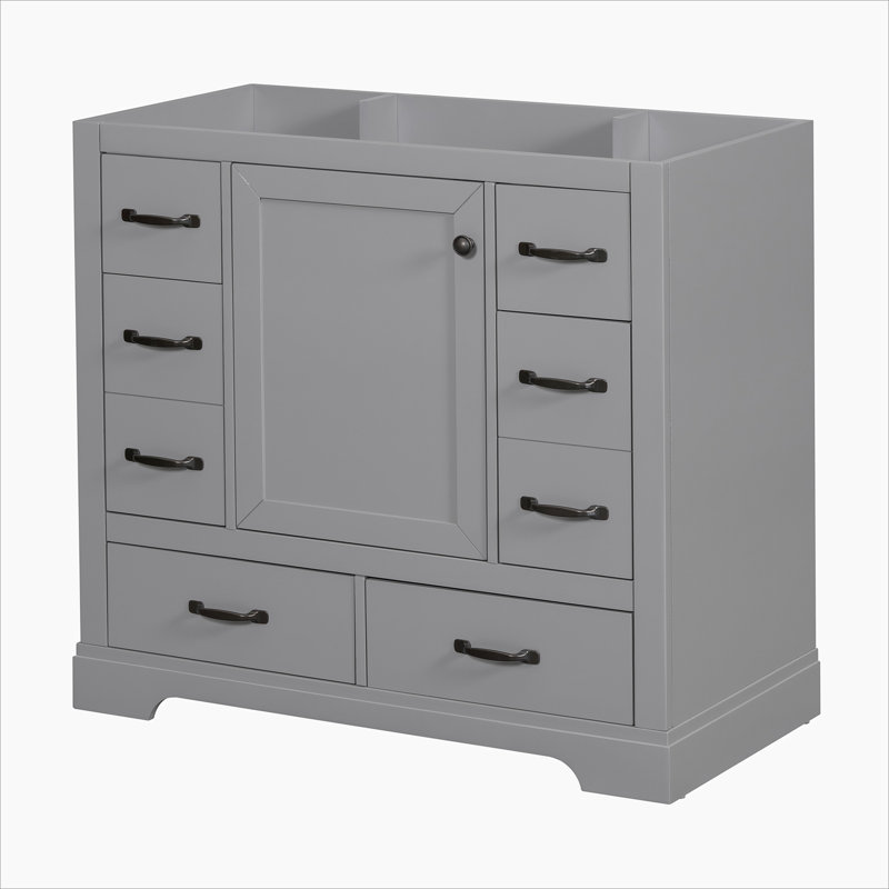 Gray Solid Wood and MDF Freestanding Bathroom Vanity Cabinet