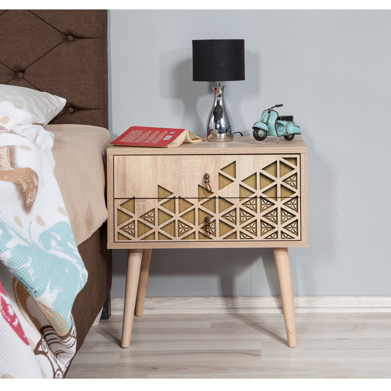 Table de chevet moderne avec 2 tiroirs, 23,6 po x 24,0 po x 15,7 po | 100% panneau de particules enduit de mélamine, 0,7 po d'épaisseur | Pieds de charme, poignées en métal et en corde, revêtement UV | Design scandinave pour un rangement élégant da