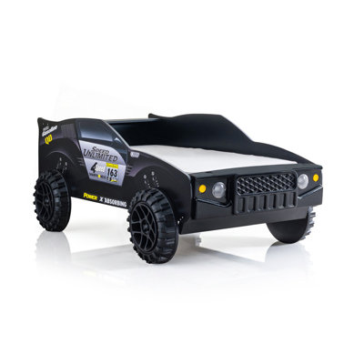 Lit simple moderne de style moderne de style Jeep rapide avec finition ultrabrillante veilleuses à DEL sur les phares, structure métallique, finition noire