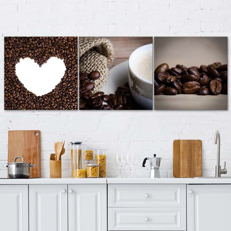 Coffee Bean Heart - 3 Piece No Frame Panoramic Set on Canvas