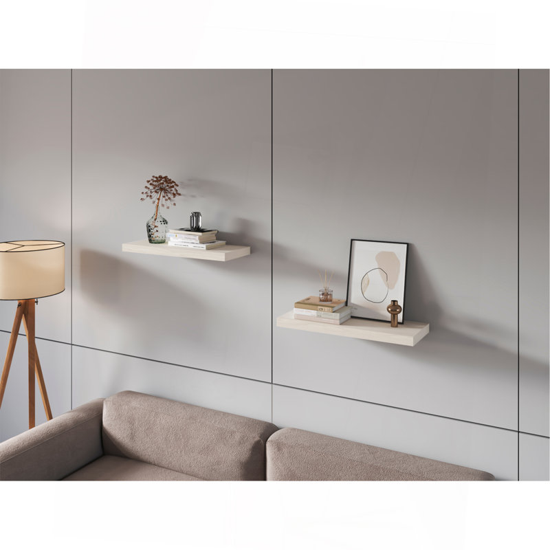 Tablette flottante Iva en mélamine X2, chêne blanc, Blanc