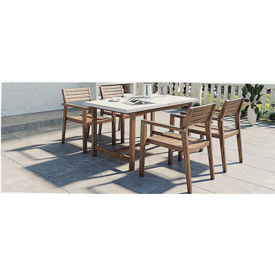 U_STYLE 5-Piece Outdoor Acacia Wood Outdoor Dining Set of 4,59.06-Inch Rectangular Table with Umbrella Hole,Suitable for Patio, Lawn, Garden, Poolside, & Indoor Use