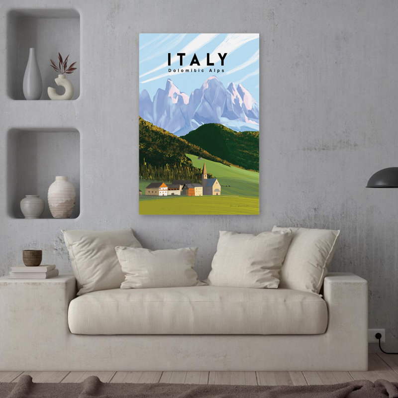 Art d'églises - bâtiment bleu des Alpes italiennes, H 36 po x l 24 po
