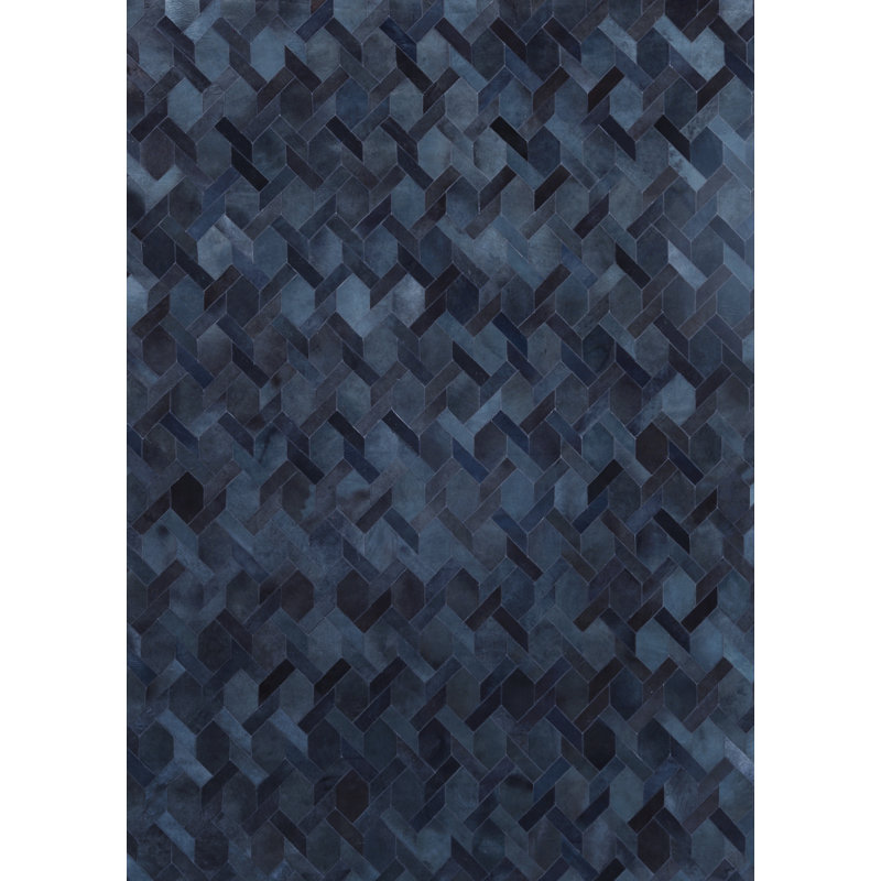 Natural Hide Cowhide Geometric Area Rug in Blue, Rectangle 9'6" x 13'6"