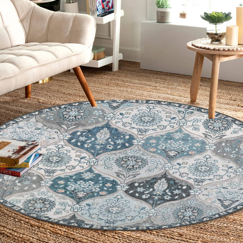Machine-Washable Ultra-Thin Round Rug,Soft, Non-Slip, Versatile For Living Room, Bedroom, Study, Round 6'