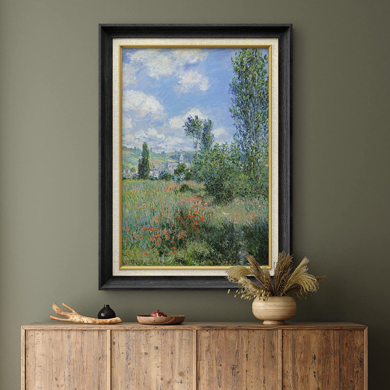 «View of Vetheuil» par Claude Monet - Peinture sur toile à cadre unique, Noir