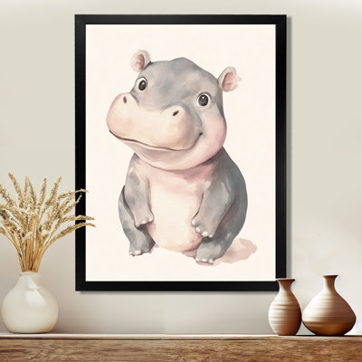 Petit hippopotame sous une douce lumière I - Tableau encadré pour chambre d'enfant