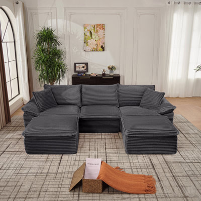 Canapé modulaire de 113 po - Canapé en U surdimensionné en velours côtelé avec repose-pieds mobile, moderne, confortable et sans assemblage