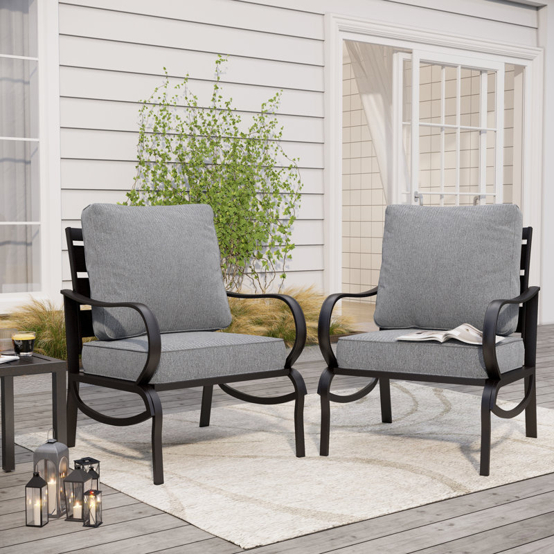 Chaise de patio en métal avec coussins Argirios (ensemble de 2), Gris