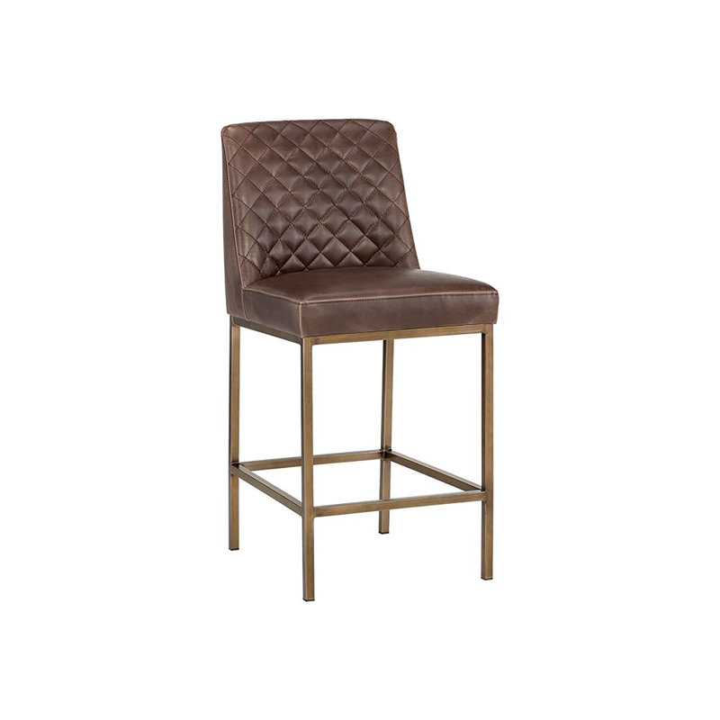 Rembourrage de structure en métal Mcowenen, Similicuir brun antique, Tabouret de comptoir (siège d'une hauteur de 26 p