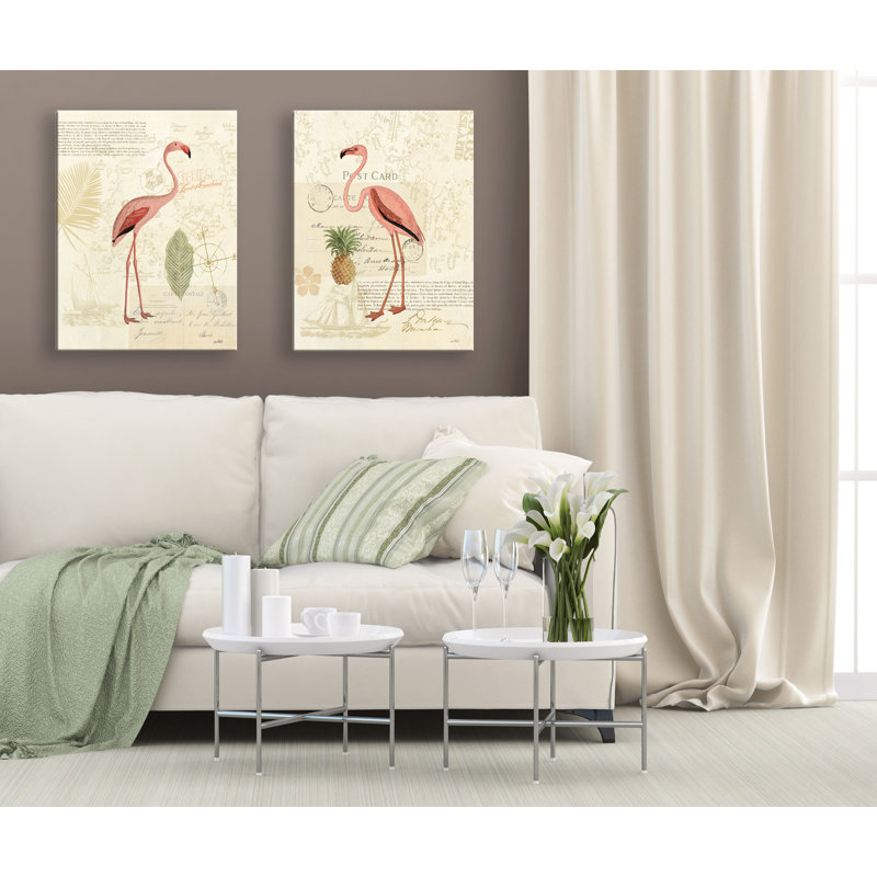 Tropical Pink Flamingo and Pineapple Wrapped Canvas Art Set